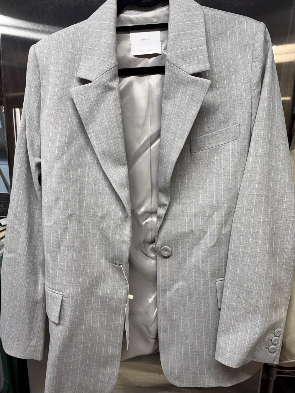 Mango Light Gray Pinstripe Single-Button Blazer nwt